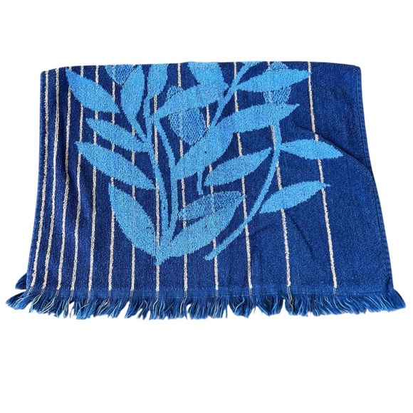 VTG Cannon Monticello Striped Leaf 2-Piece Bath Towel Set Blue MCM Retro USA GUC - Picture 5 of 10